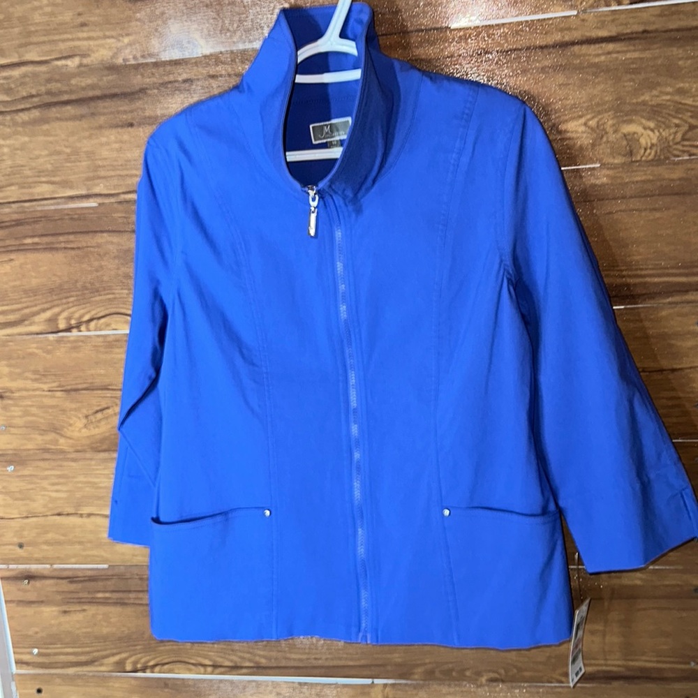 JM Collection Womens size 10 Indigo Blue Thin Faux Suede Zippered Jacket new
